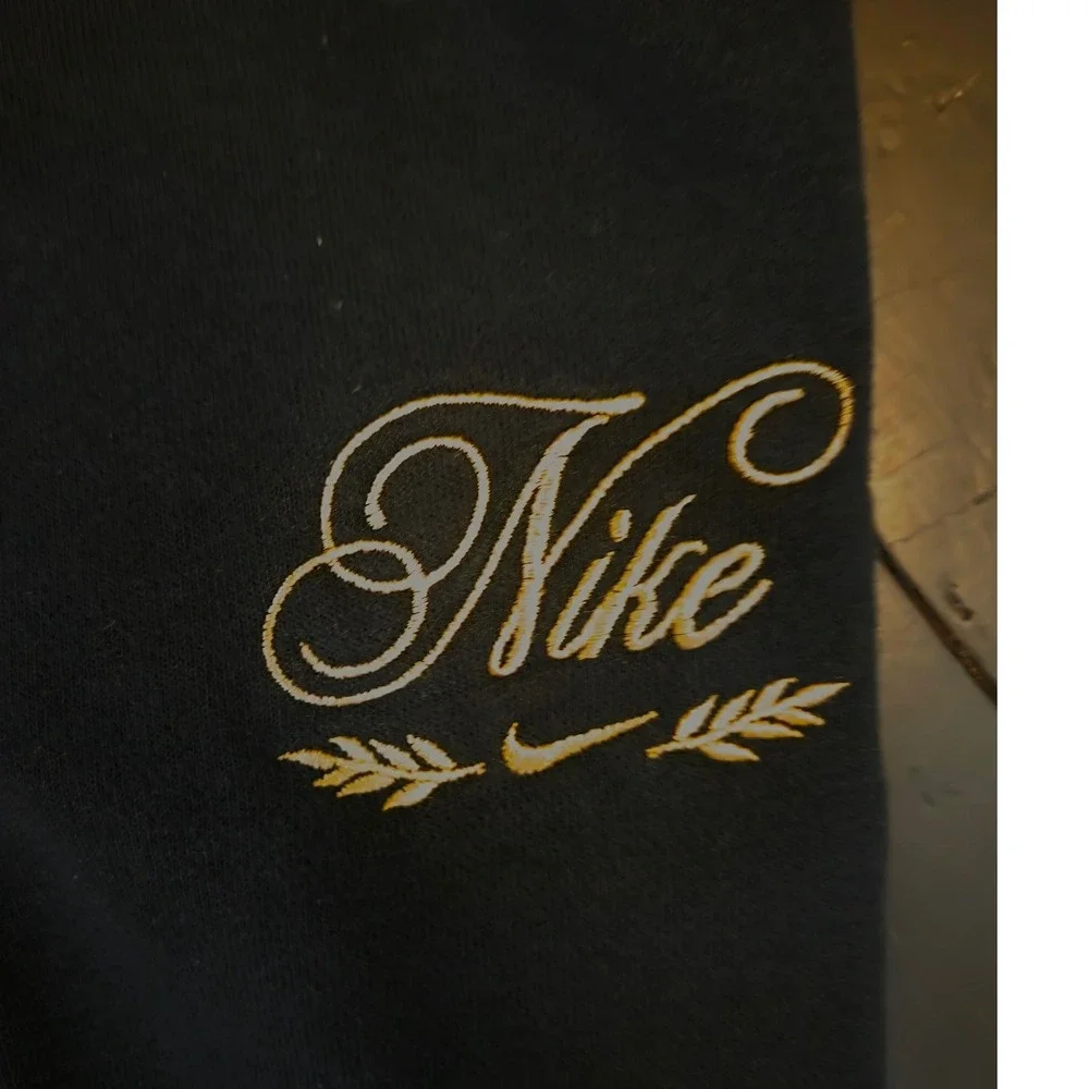 Nike Mens XXL Black Fleece Joggers Gold Script Logo Embroidery Sweatpants